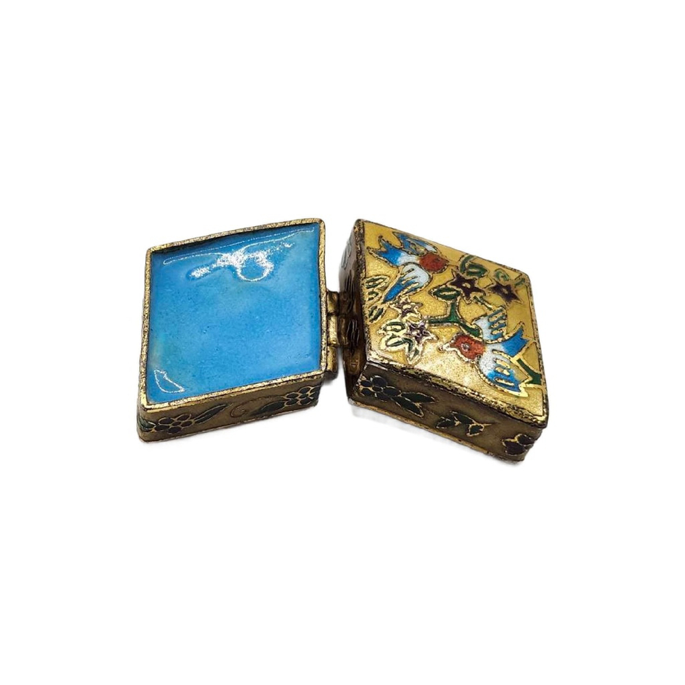 Vintage Chinese Cloisonné Enameled Metal Birds Mini Tooth Fairy Box 1.5" - Picture 4 of 10